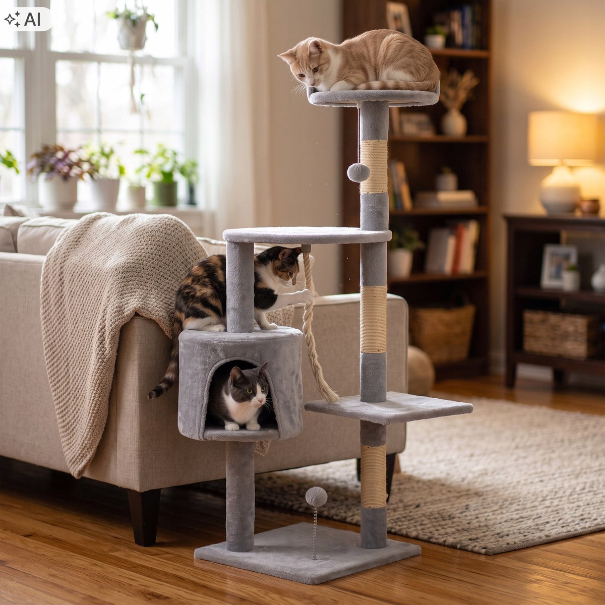 CAT SCRATCHER LARGE HIGH POST BED COTTAGE TREE TOWER 116 cm Packaging status original