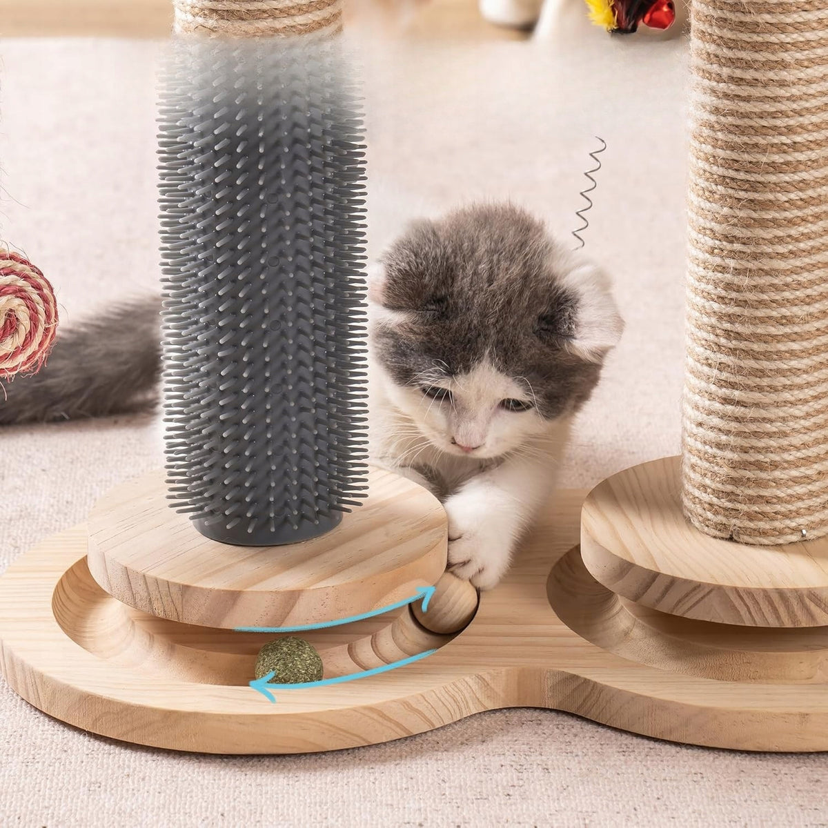 CAT TOY WOODEN INTERACTIVE TRACK 2 SCRATCHING POSTS SISAL BALLS Manufacturer code grftvhtrfg