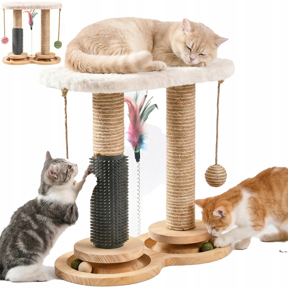CAT TOY WOODEN INTERACTIVE TRACK 2 SCRATCHING POSTS SISAL BALLS
