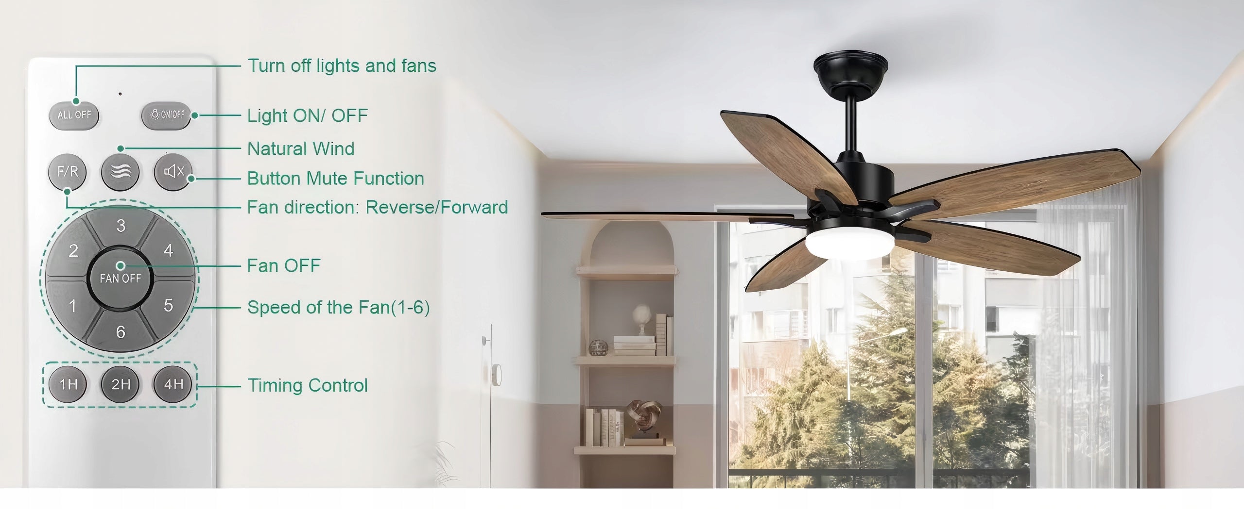 CEILING FAN CEILING LIGHT 6 SPEED 42" WITH TIMER + REMOTE CONTROL Fan type ceiling