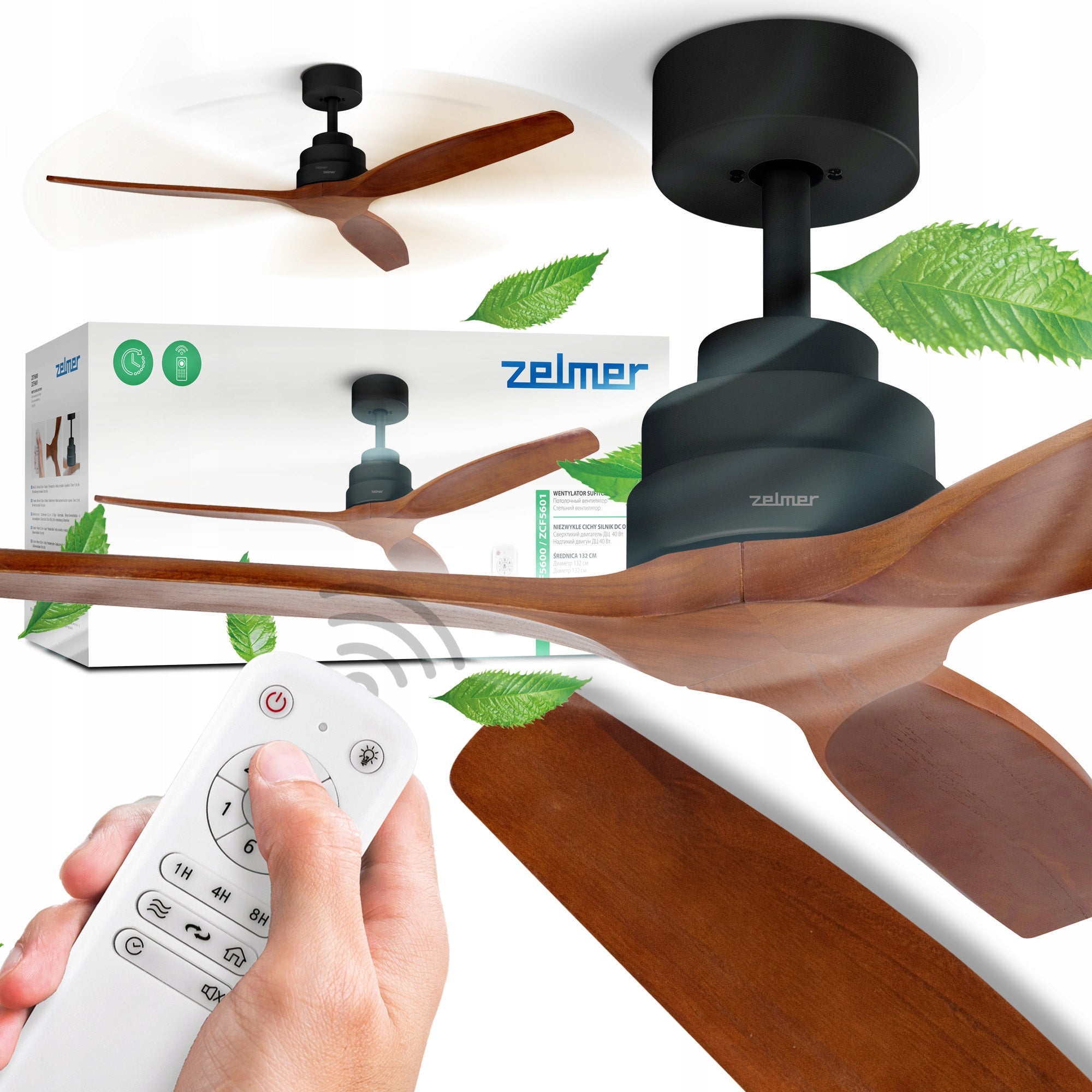 CEILING FAN ZELMER 132 CM FAN ULTRA QUIET 6 MODES BLACK BEECH