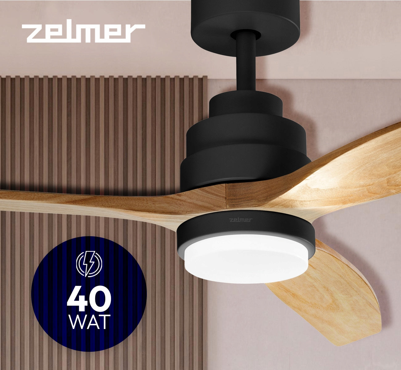 CEILING FAN ZELMER FAN LED LAMP ULTRA QUIET 6MODES BLACK OAK Packaging status original