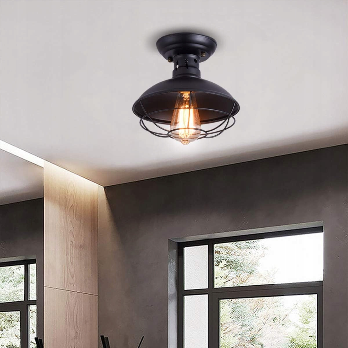 CEILING LAMP RUSTIC BLACK METAL CAGE E27 COUNTRY STYLE Packaging status original