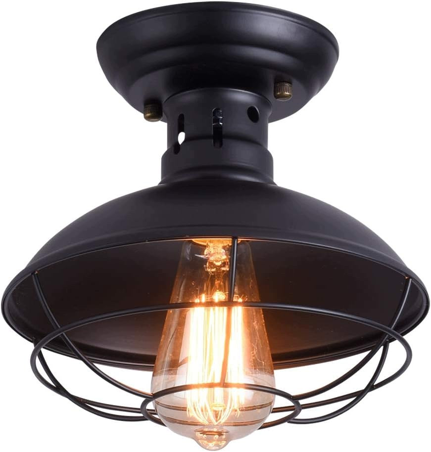 CEILING LAMP RUSTIC BLACK METAL CAGE E27 COUNTRY STYLE