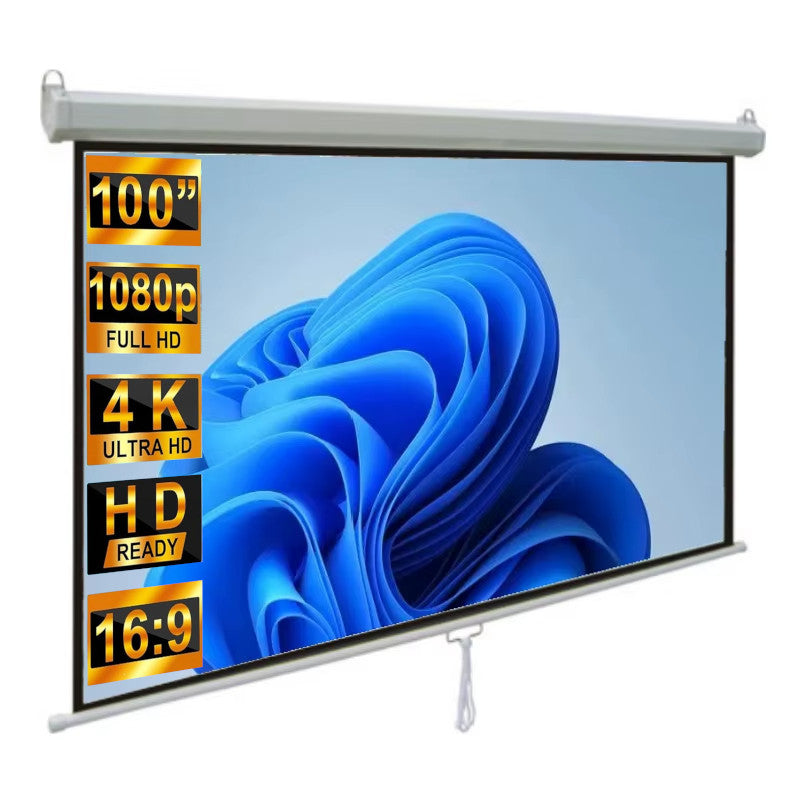 CEILING WALL PROJECTION SCREEN 100 INCH SEMI AUTOMATIC HANDHELD 16:9