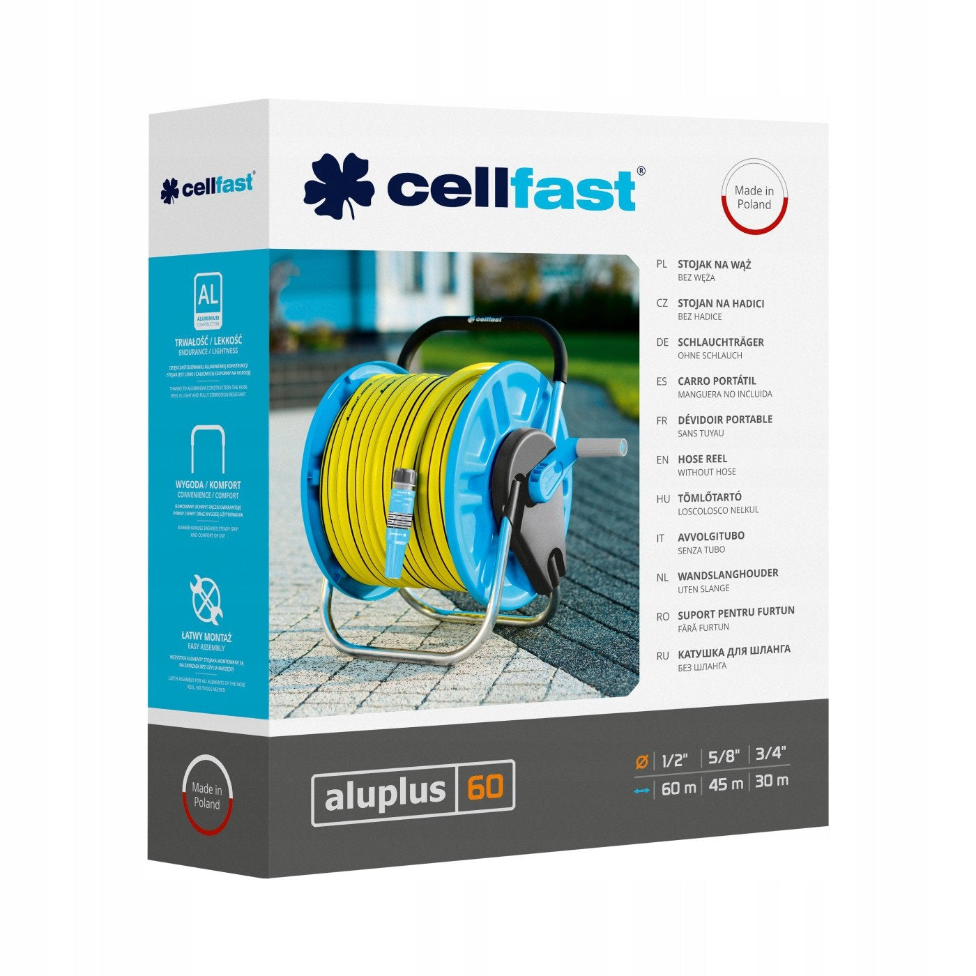CELLFAST STAND REEL STAND GARDEN HOSE TROLLEY 60M-1/2 30M-3/4 Product weight with unit packaging 2 kg