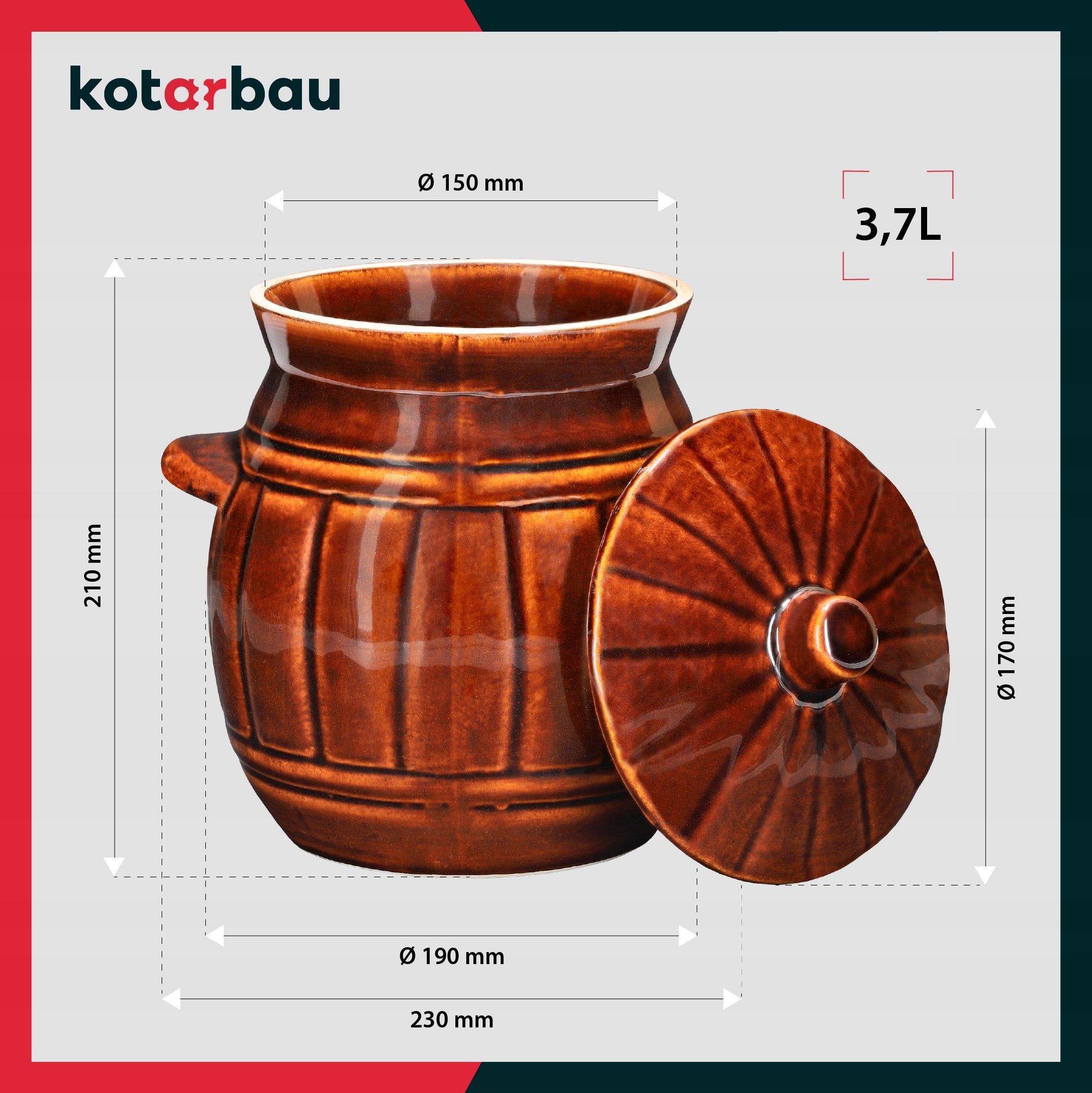 CERAMIC BARREL STONEWARE POT FOR PICKING CUCUMBER CABBAGE 3.7L Brand Kotarbau