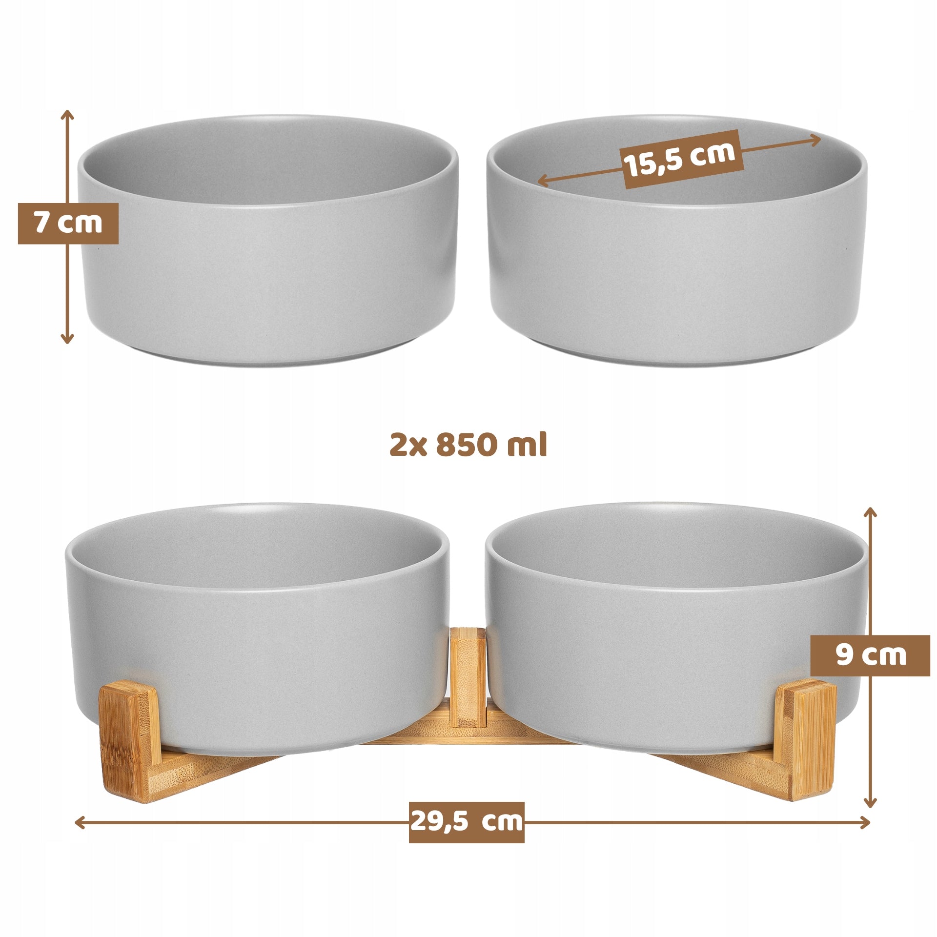 CERAMIC BOWL DOUBLE CAT DOG 2x850ml TWO CERAMIC BOWLS BASE Packaging status original