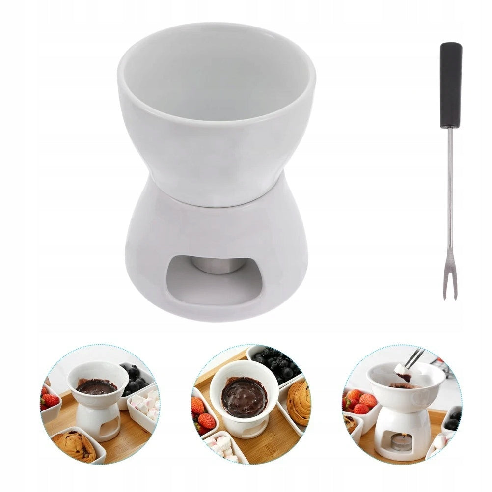 CERAMIC BUTTER HEATING SET FONDUE POT WHITE 300 ML