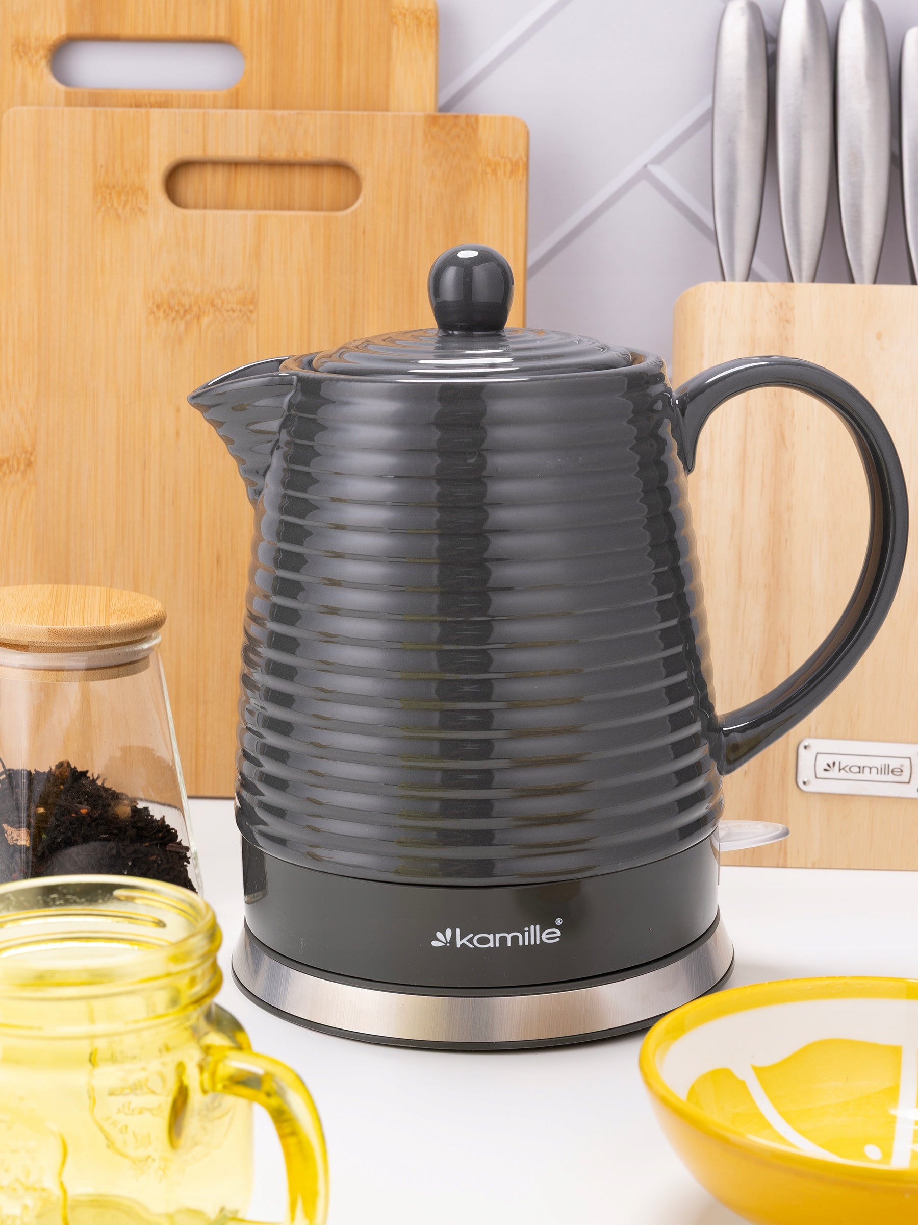 CERAMIC CORDLESS ELECTRIC KETTLE 1200 W 1,2 L GREY KAMILLE Packaging status original