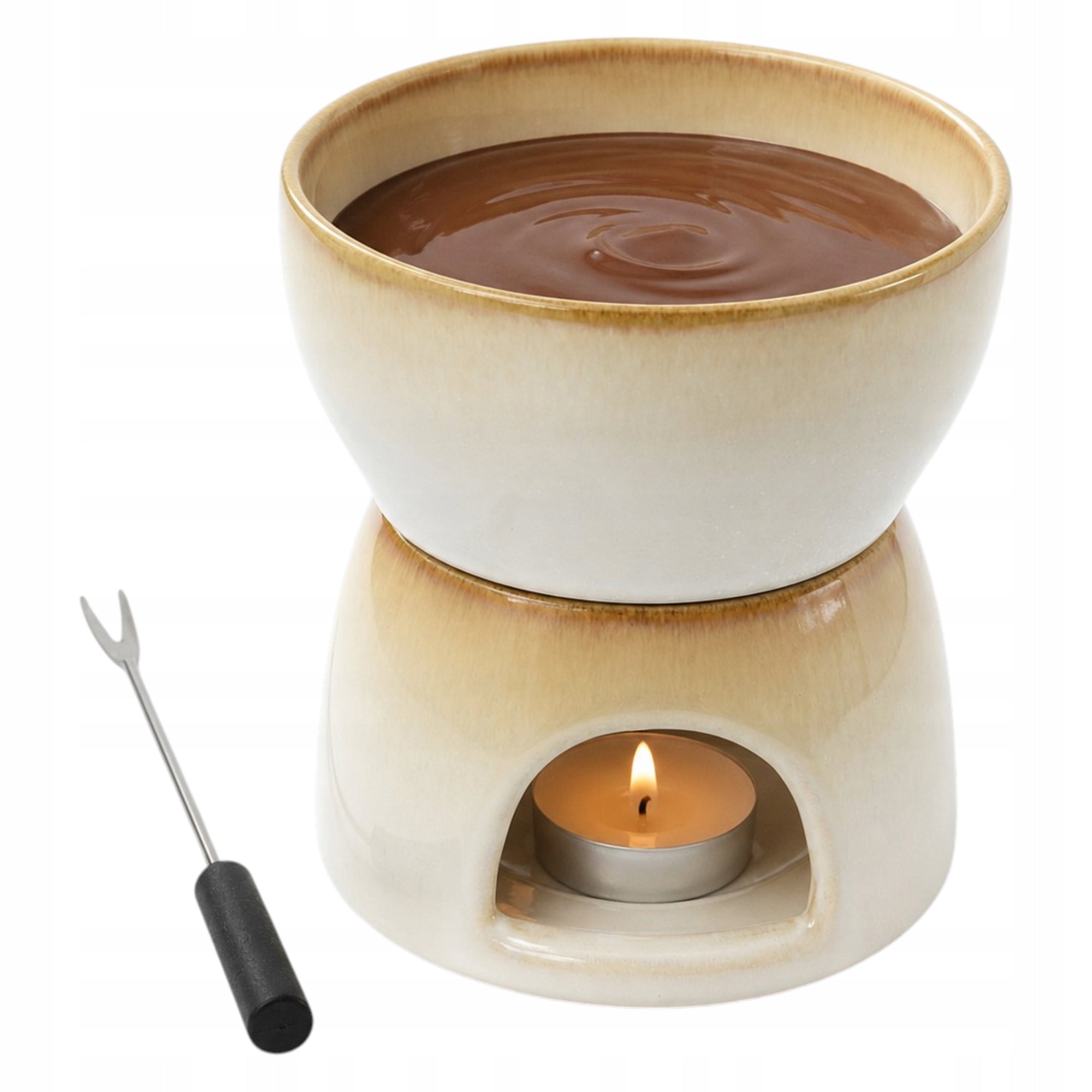 CERAMIC FONDUE SET FOR FRUIT CHOCOLATE BEIGE 450 ML