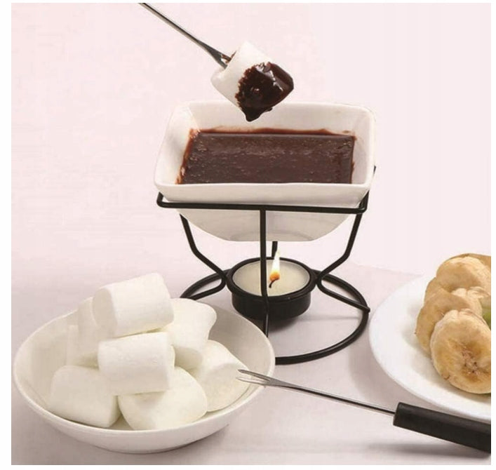 CERAMIC FONDUE SET ON METAL STAND HEATING TEALIGHT Manufacturer code U1270OV14AKEPED