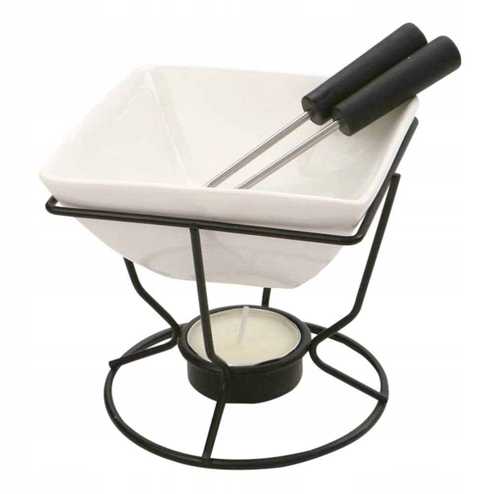 CERAMIC FONDUE SET ON METAL STAND HEATING TEALIGHT