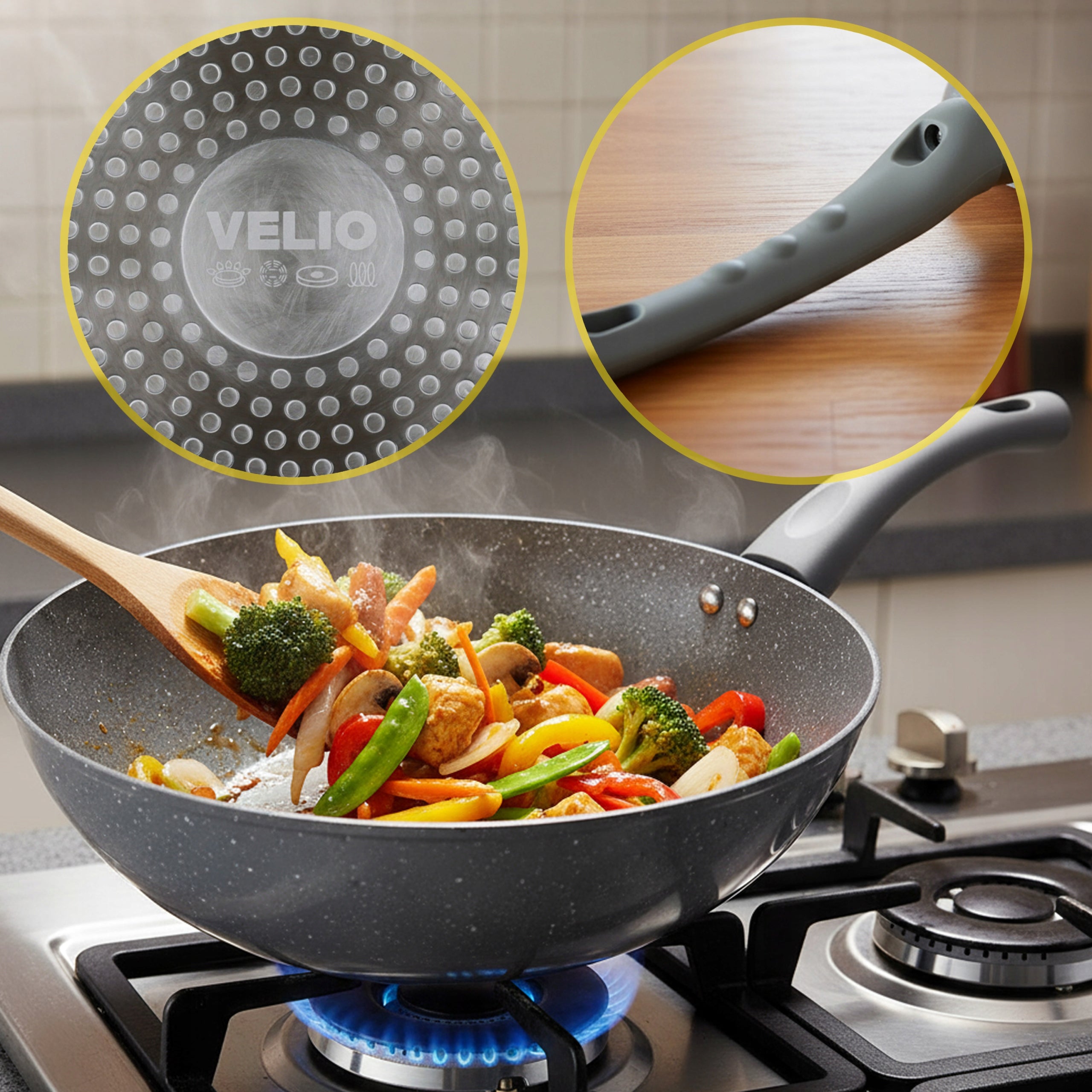CERAMIC FRYING PAN WOK DEEP 28CM COVERS INDUCTION ELECTRIC GAS VELIO EAN (GTIN) 5906228900298