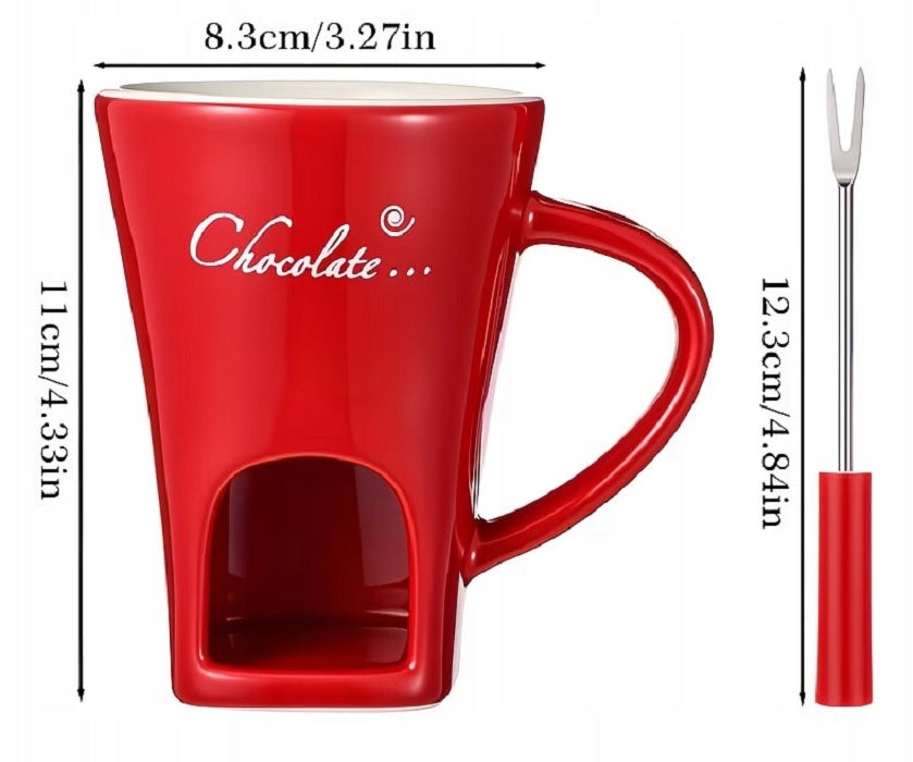 CERAMIC MUG WITH EAR FOR CHOCOLATE FONDUE + FORK Brand sinsay