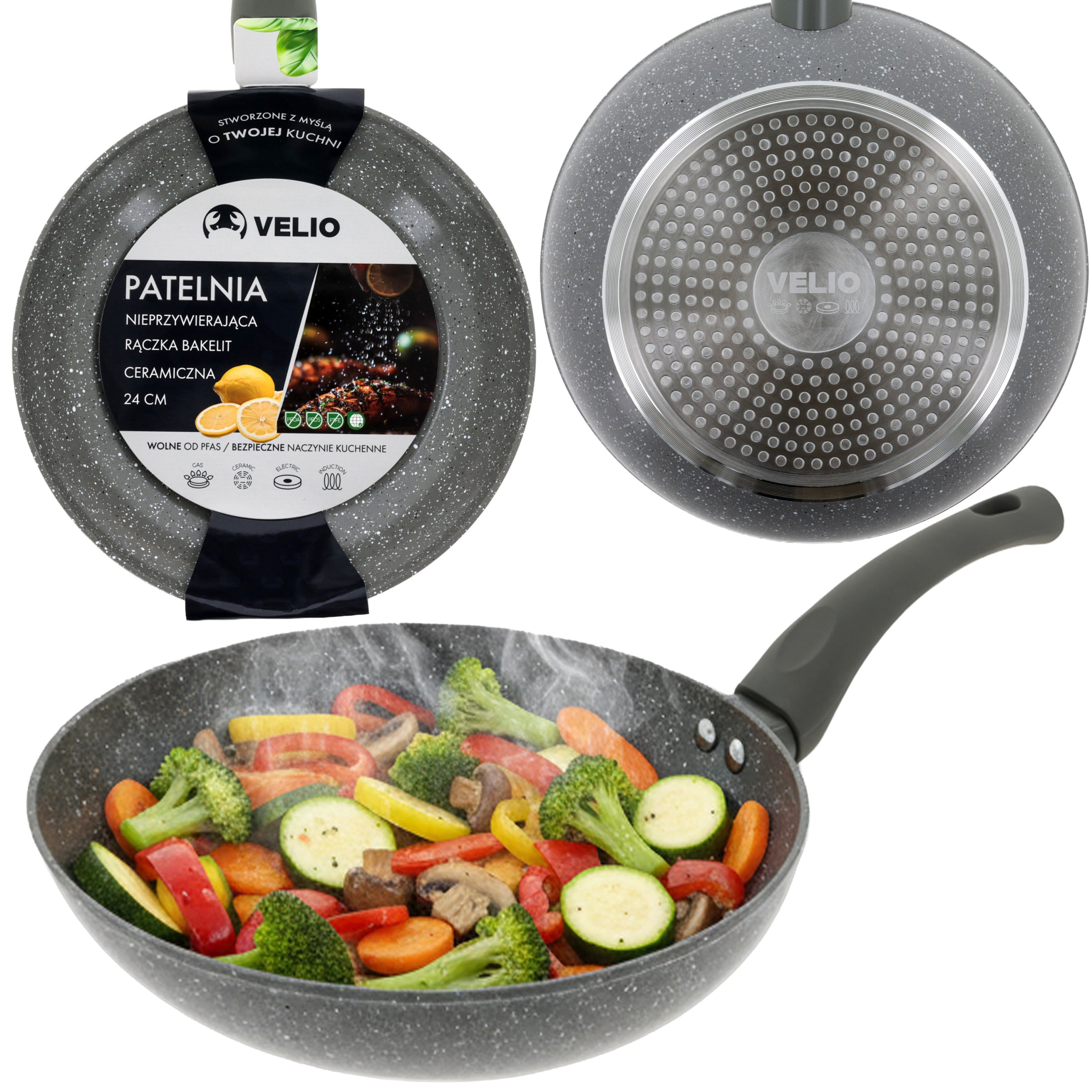 CERAMIC PAN DEEP TRADITIONAL 24 CM INDUCTION ELECTRIC GAS VELIO