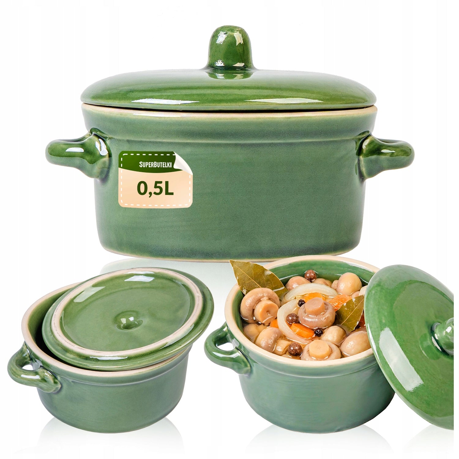CERAMIC POT STONEWARE FOR LARD CUCUMBER SOUP SILAGE 0,5 L WITH LID