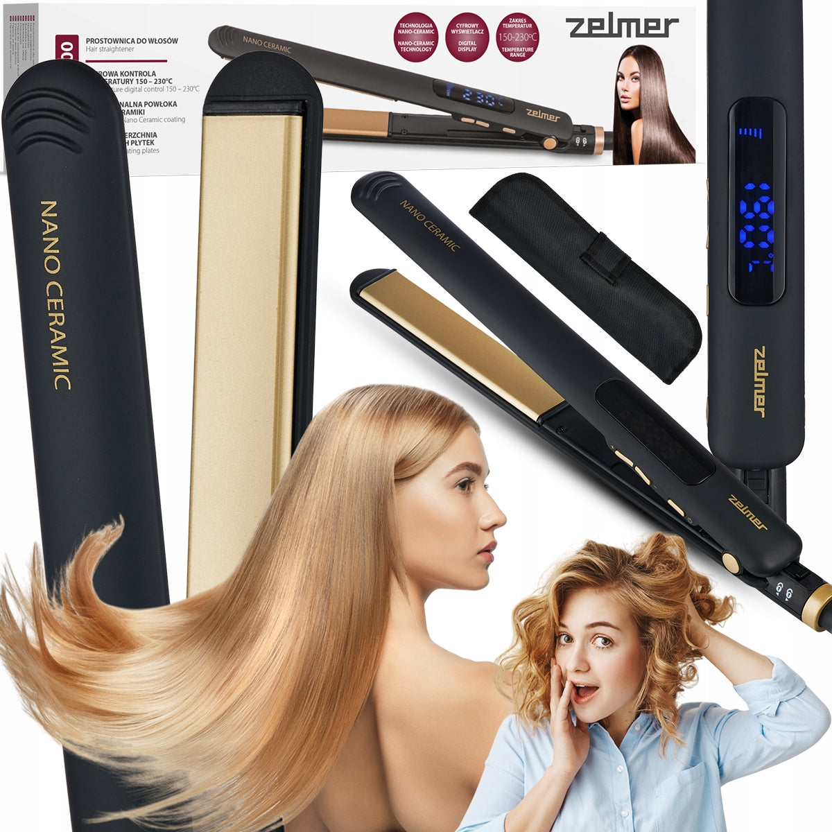CERAMIC STRAIGHTENER FOR HAIR ZELMER REG TEMP 2IN1 STRAIGHTENING + CURLING