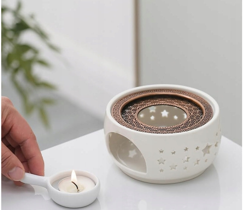 CERAMIC TEA AND COFFEE HEATER PORCELAIN TEALIGHT CANDLE WHITE Packaging status original