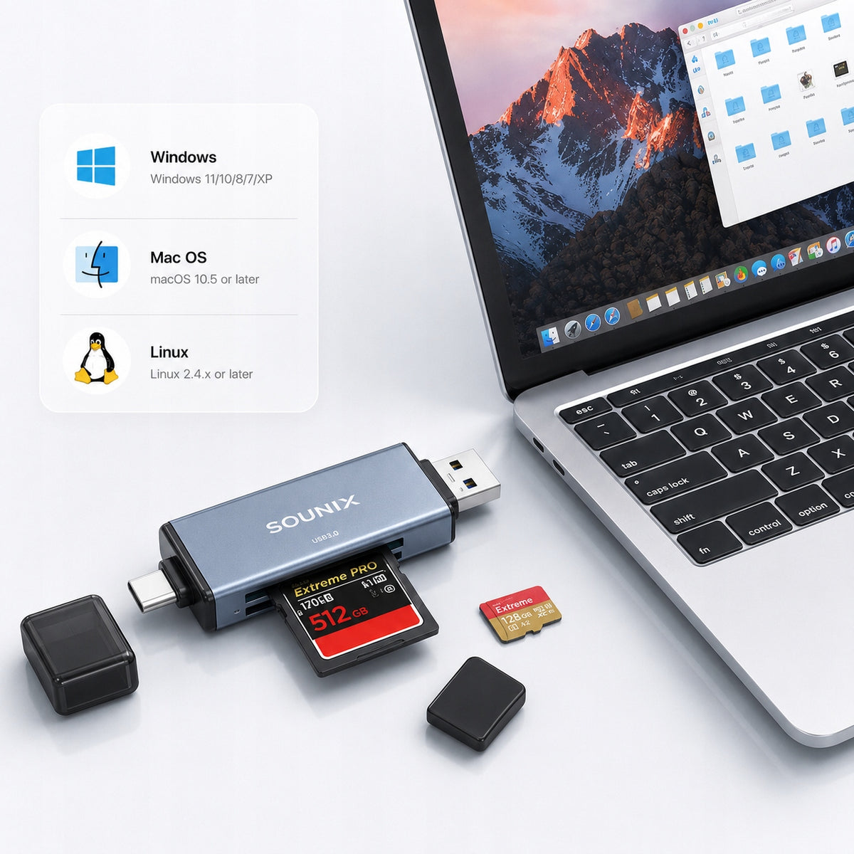 CF Card Reader and MicroSD USB 3.0 USB-C OTG 5Gb/s SOUNIX Manufacturer code 8720648569869