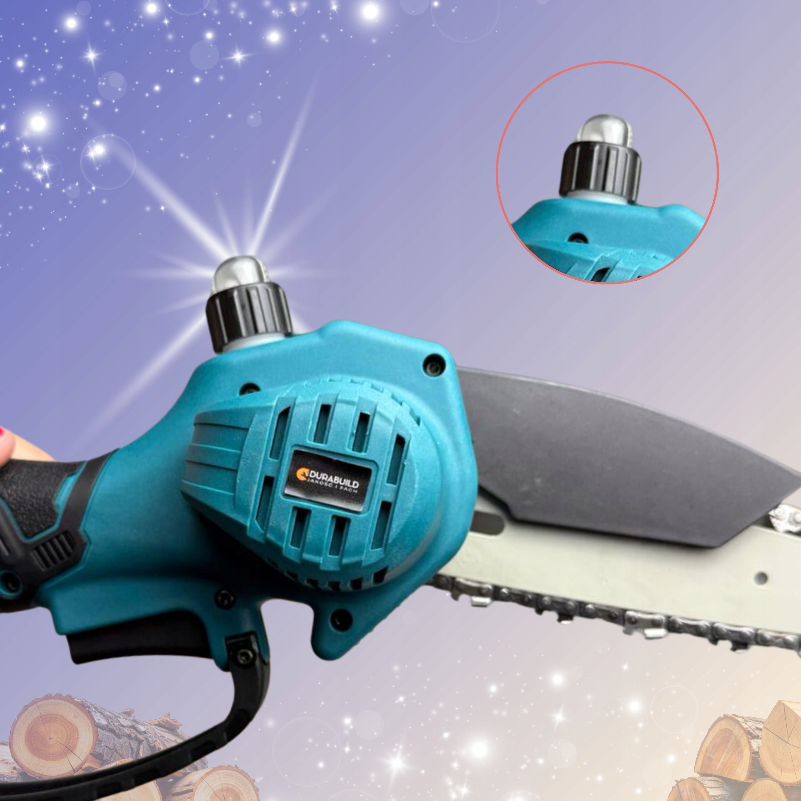 CHAINSAW WITH ROTATING TREE BOOM SET ACCESSORIES Power supply battery operated