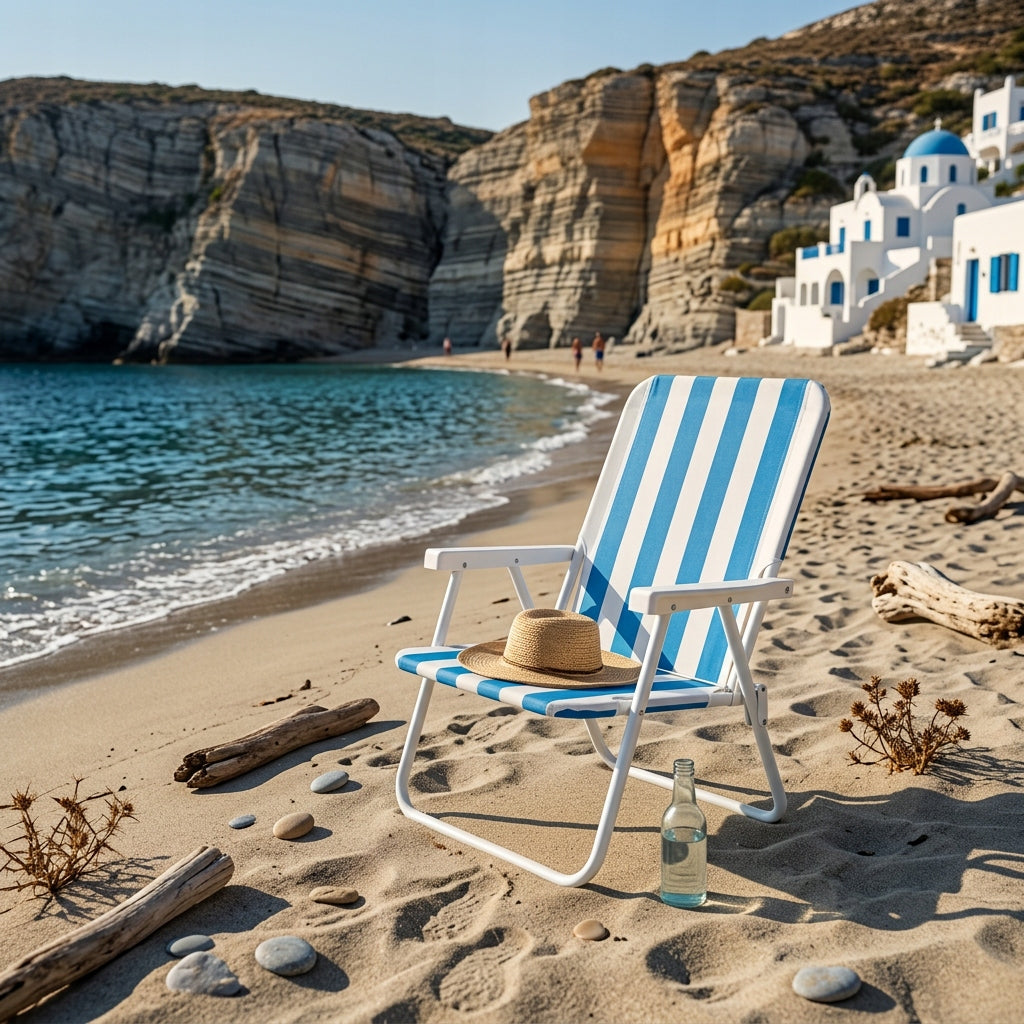 CHAIR YS-35 BEACH FOLDING HIKING LOUNGER BLUE STRIPES Brand IDEAL