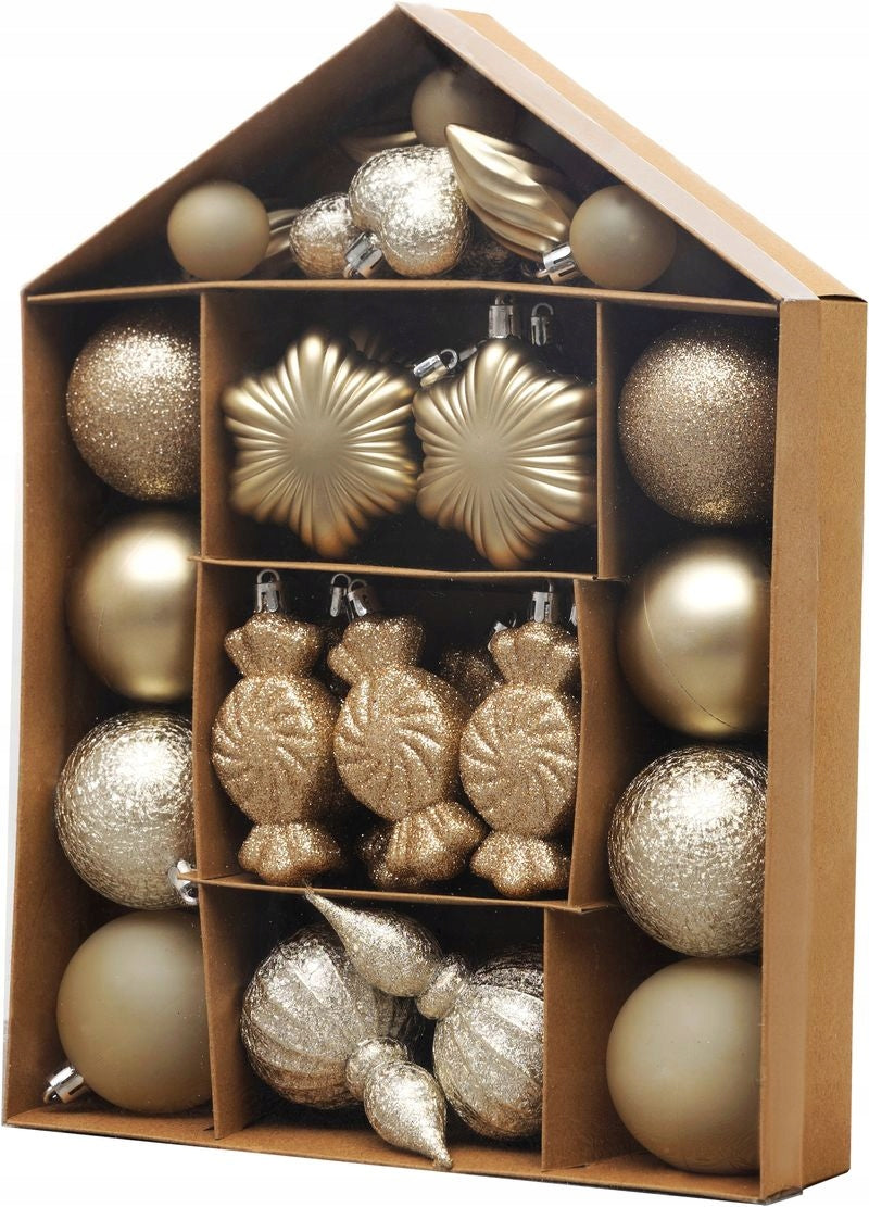 CHAMPAGNE CHRISTMAS TREE BAUBLES MIX OF DESIGNS FOR CHRISTMAS TREE 32 PCS MAGICHOME