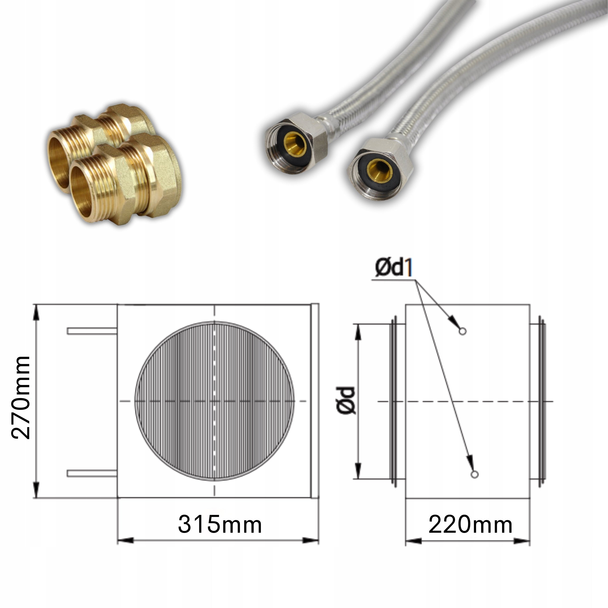 CHANNEL WATER HEATER Ø 200 mm Recuperation + Fittings + Hoses Sheet metal EAN (GTIN) 5903282349711