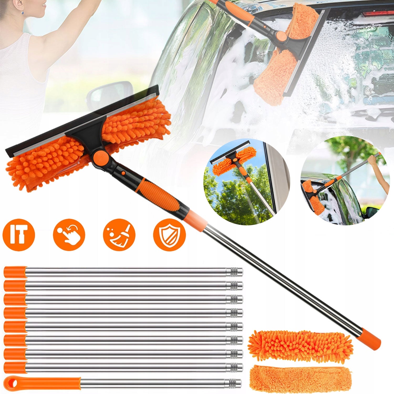 CHENILLE SCRAPER CLEANING BRUSH WITH TELESCOPIC HANDLE