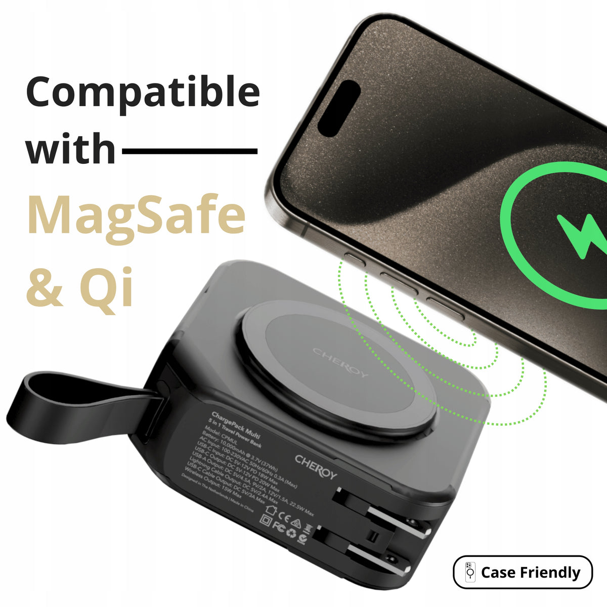 CHEROY ChargePack Multi - 5 in 1 Wireless MagSafe Travel Powerbank 10000mAh Manufacturer code CPMUL-BLK