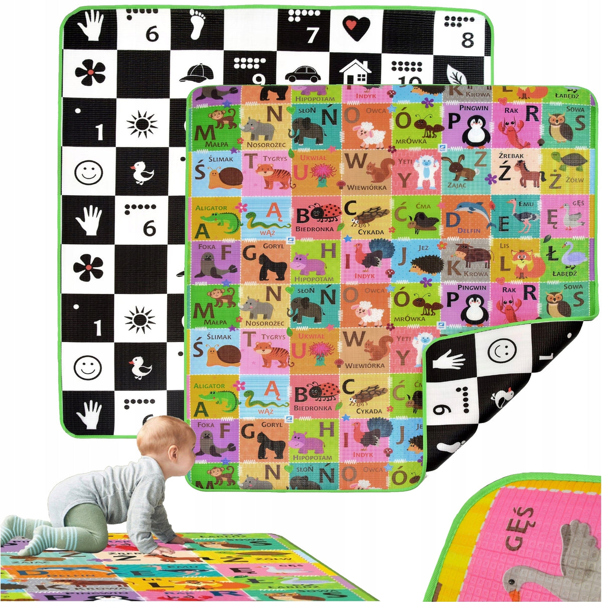 CHESSBOARD FOAM MAT Polish ALPHABET 180x200 THICK XXL