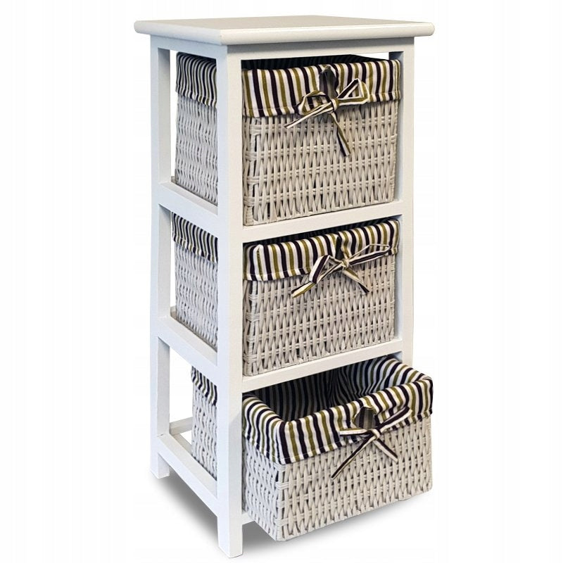 CHEST OF DRAWERS 3 BASKETS BATHROOM HALLWAY WHITE Material wood