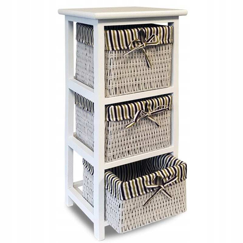 CHEST OF DRAWERS 3 BASKETS BATHROOM HALLWAY WHITE Material wood