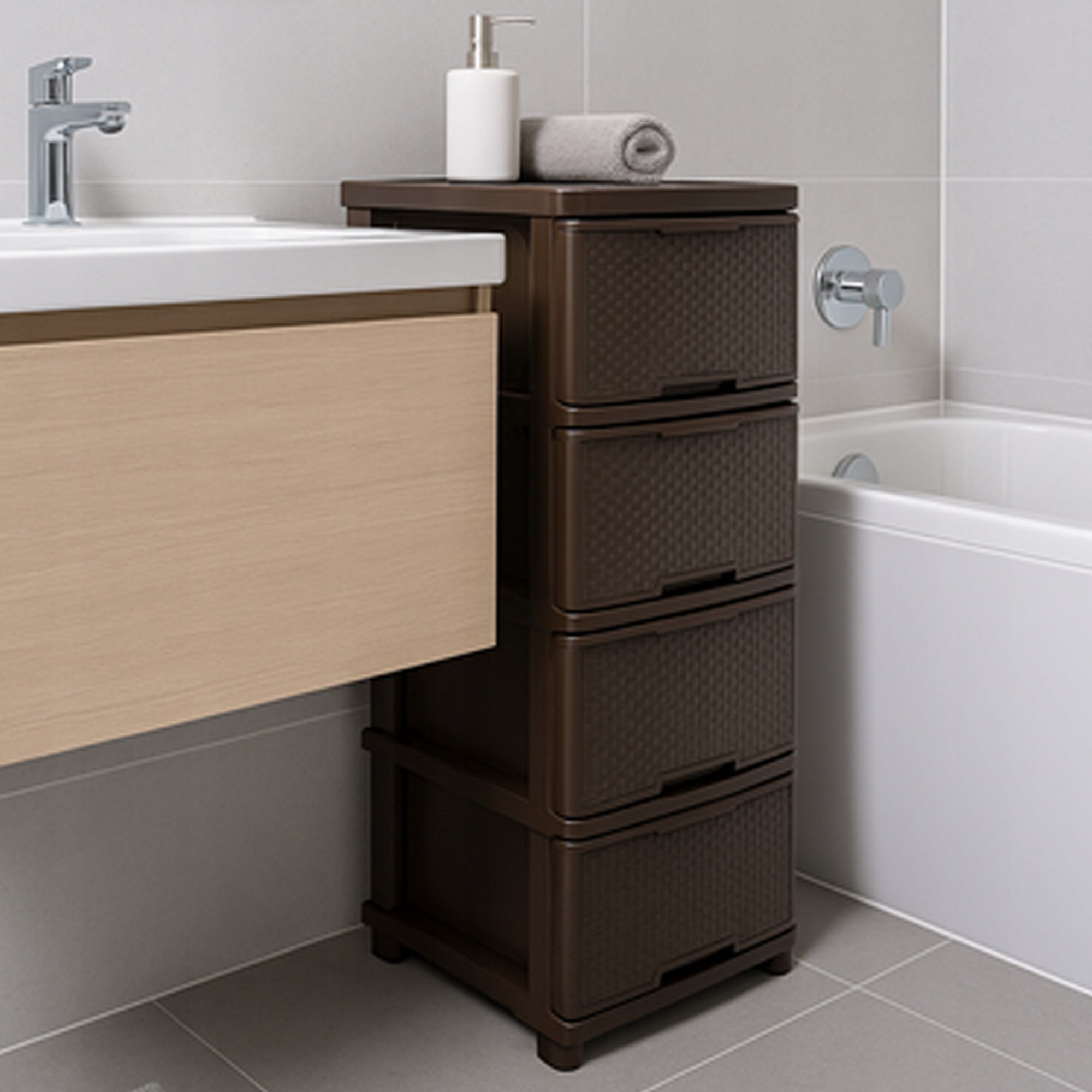 CHEST OF DRAWERS PLASTIC BROWN FREESTANDING BOOKCASE ORGANIZER Manufacturer code 68667