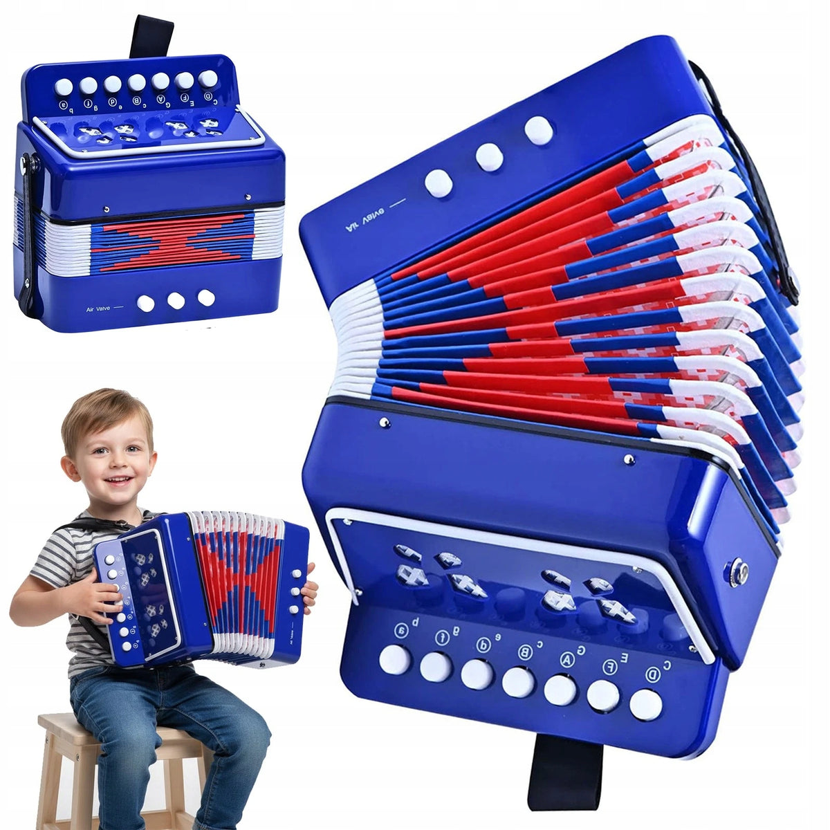 CHILDREN'S ACCORDION MINI MUSICAL INSTRUMENTS 10 KEYS BUTTON BLUE