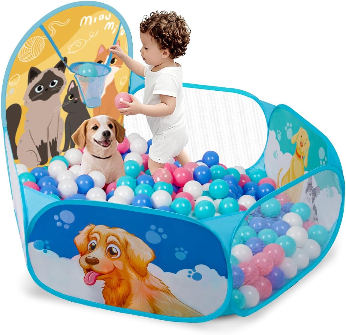 CHILDREN'S BALL POOL WITH BASKETBALL HOOP 120CM FOLDING DRY