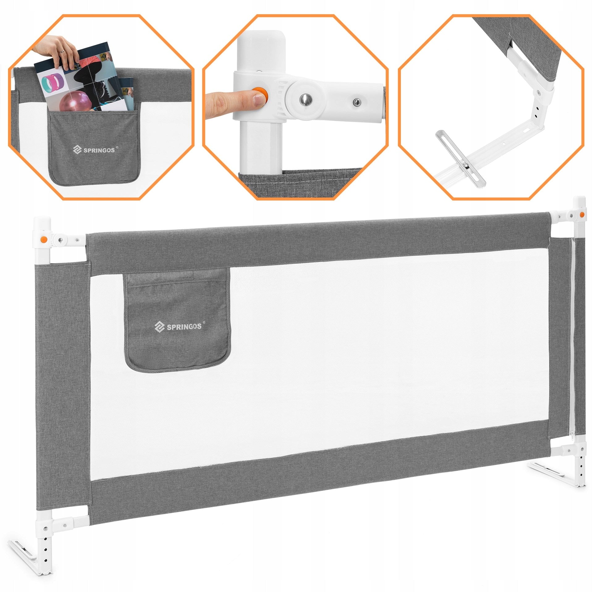 CHILDREN'S BED RAILING 160CM SPRINGOS FOLDING PROTECTIVE GREY Brand Springos