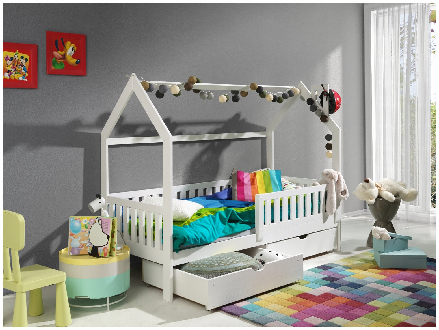 CHILDREN'S BED WITH BARRIER NATANEK cottage 80X180 WHITE COT 180X80