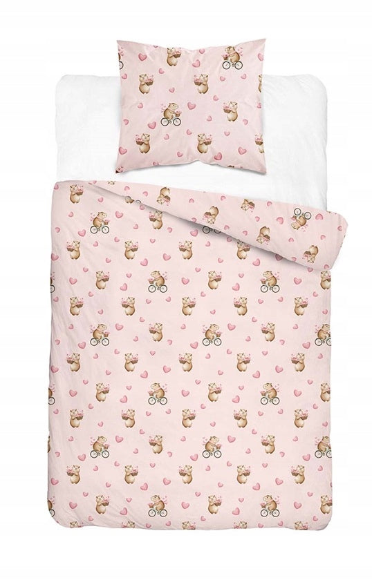 CHILDREN'S BEDDING 160x200cm KAPIBARA XOXO HEART KAPIBARY BIKE PINK Packaging status original