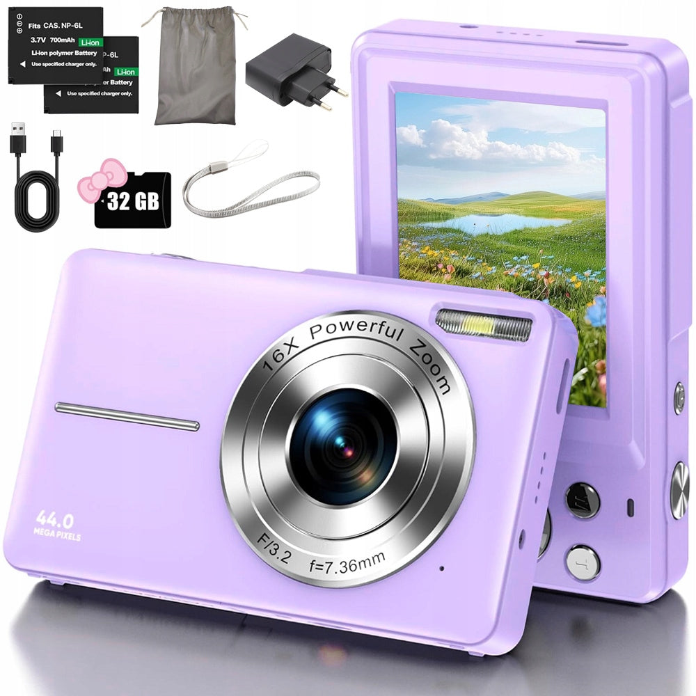 CHILDREN'S CAMERA 32GB SELFIE HD 1080P 44MP 16X PURPLE