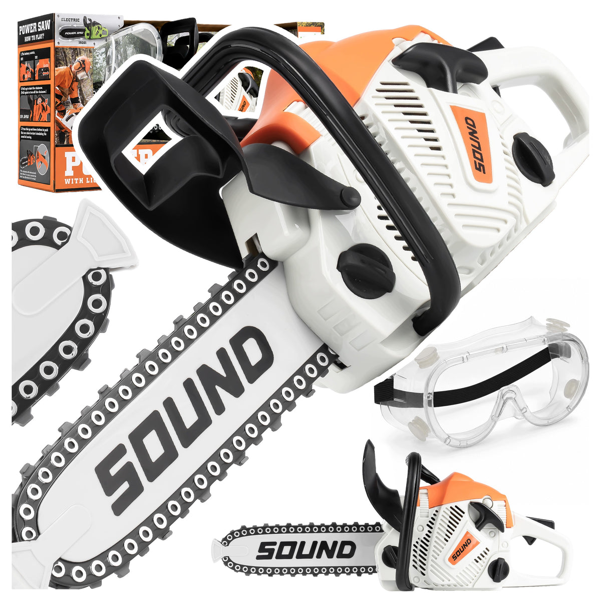 CHILDREN'S CHAINSAW BATTERY OPERATED MOVABLE CHAIN SOUND GLASSES 3+