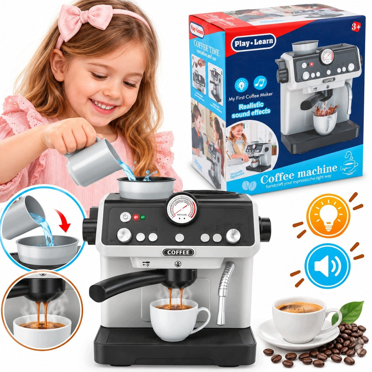 CHILDREN'S COFFEE MAKER OVERFLOW SET SMALL BARISTA SOUND LED AGD