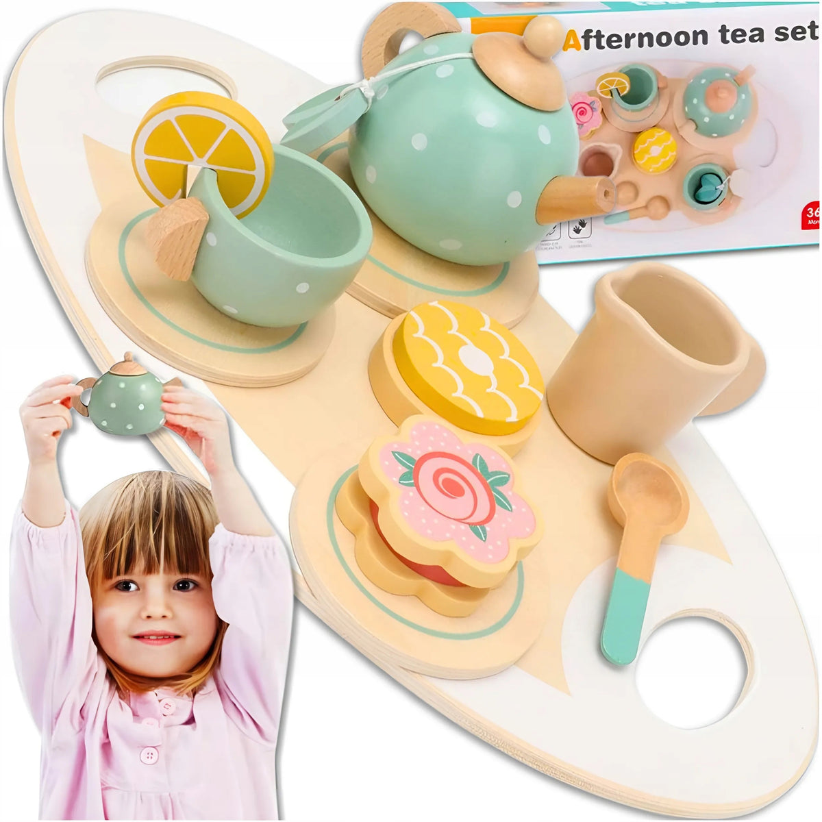 CHILDREN'S COFFEE TEA SET WOODEN COFFEE SERVICE PLAY GIFT