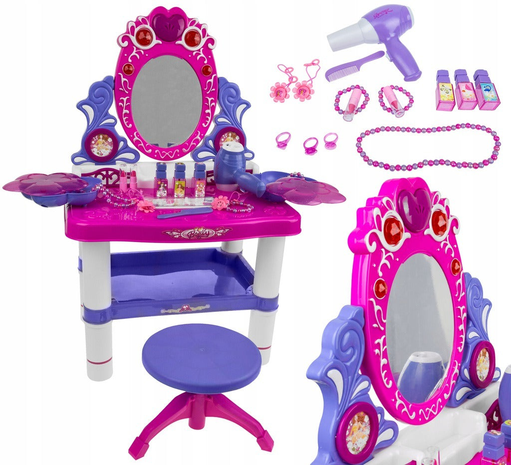 CHILDREN'S DRESSING TABLE PINK - PURPLE MIRROR DRYER STOOL ACCESSORIES Manufacturer code LT71
