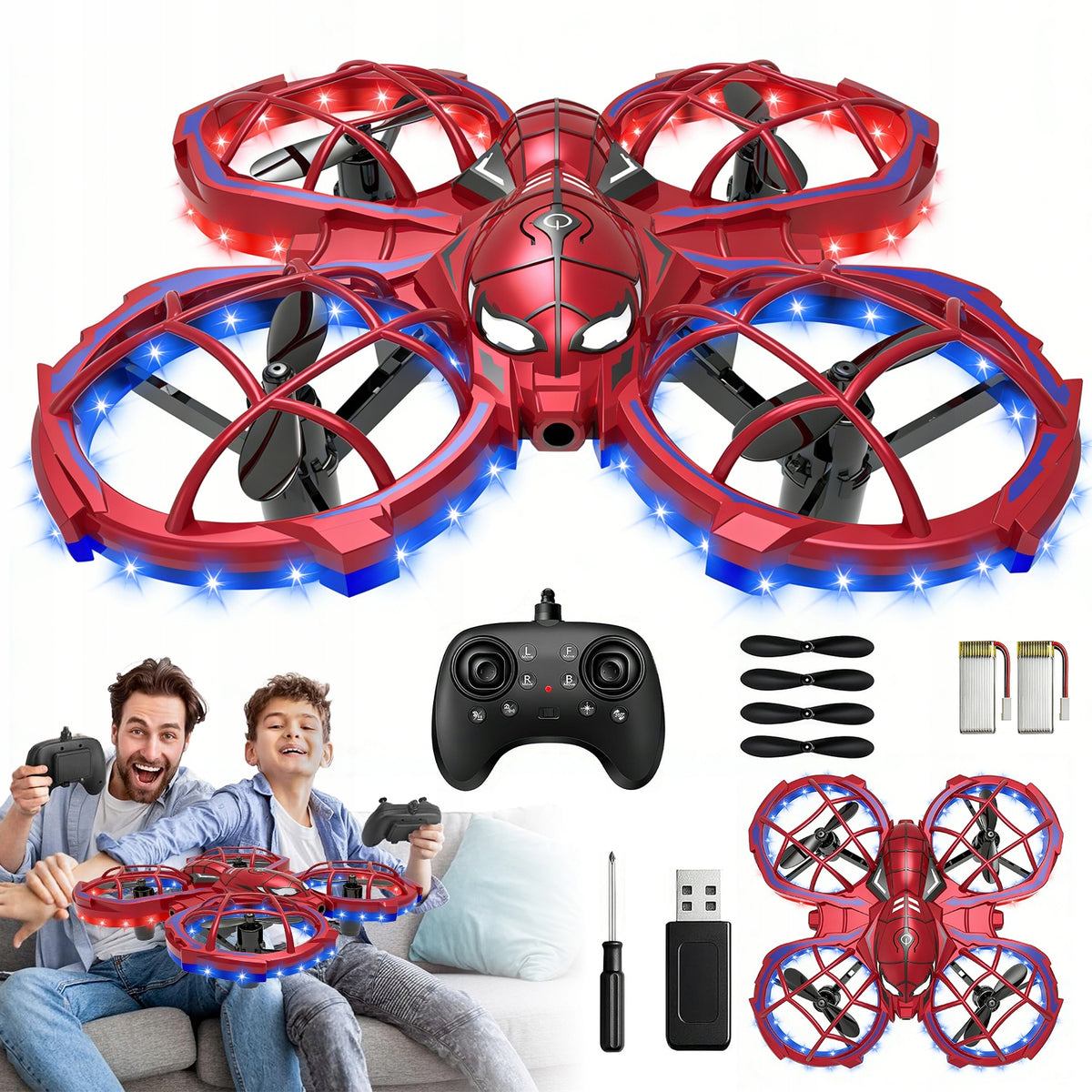 CHILDREN'S DRONE REMOTE CONTROLLED TWO BATTERIES THREE SPEED MODES LED