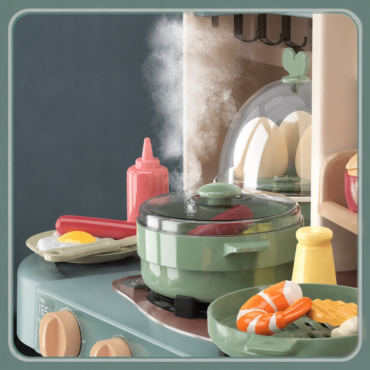 CHILDREN'S KITCHEN 38 ELEMENTS TOY INTERACTIVE XXL TAP COUPLE BURNER Manufacturer code KUCHNIA Z KRANEM Z WODĄ PARĄ AKCESORIA