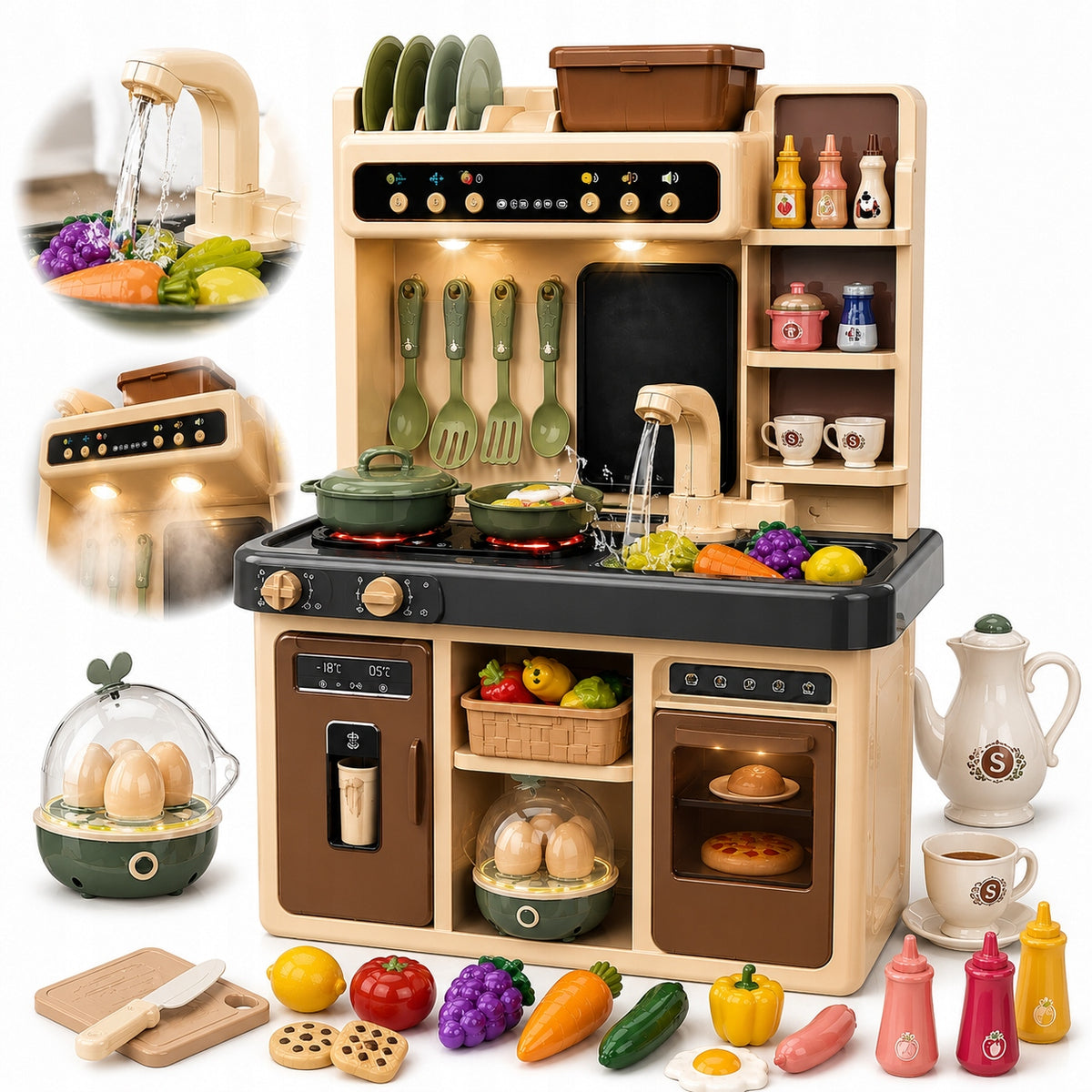 CHILDREN'S KITCHEN 65 ELEMENTS TOY INTERACTIVE XXL TAP COUPLE BURNER