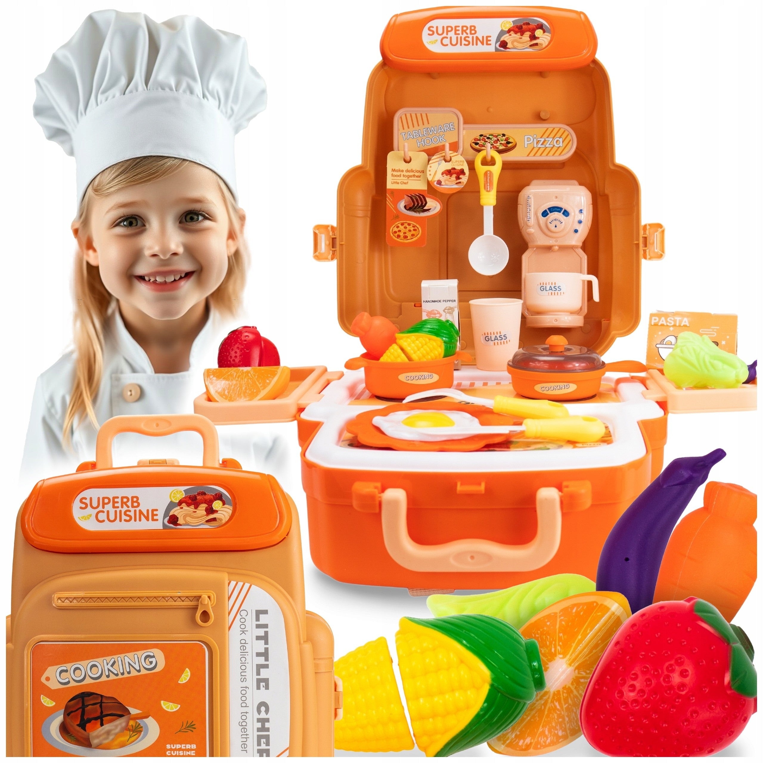 CHILDREN'S KITCHEN IN SUITCASE STOVE SET 31 EL VEGETABLES FOR CUTTING
