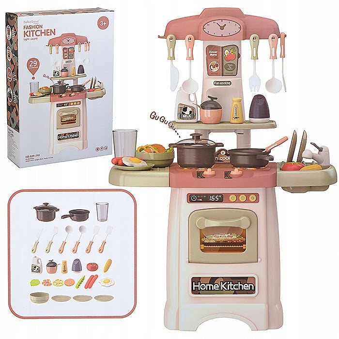 CHILDREN'S KITCHEN INTERACTIVE FAUCET COUPLE BURNERS SET + 29 ACCESSORIES
