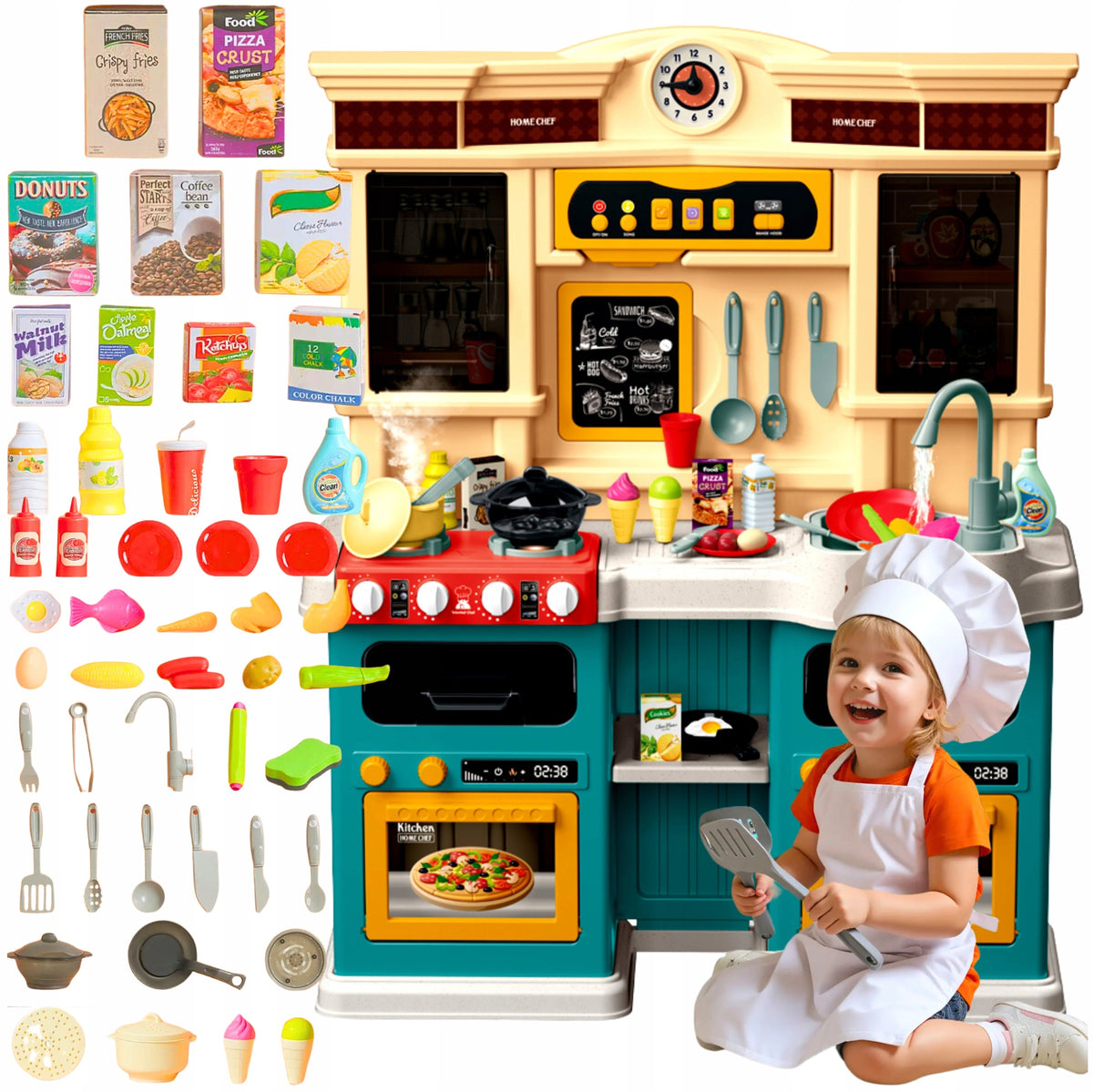 CHILDREN'S KITCHEN INTERACTIVE PAIR OF POTS TAP SINK BURNERS WATER 85 EL.